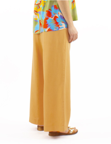 54% linen 46% viscose pants with large elastic belt