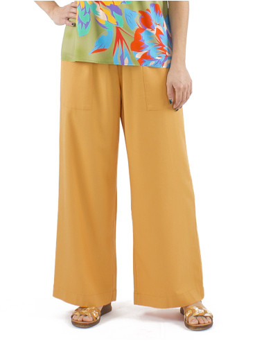 54% linen 46% viscose pants with large elastic belt