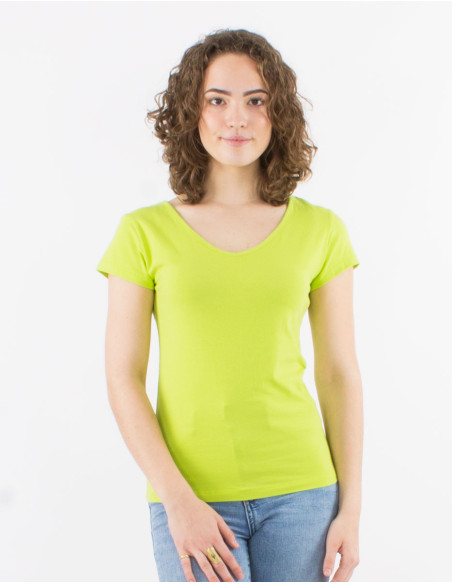 95% cotton 5% elastane plain tee shirt with short sleeves