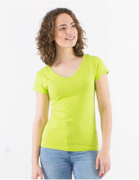 95% cotton 5% elastane plain tee shirt with short sleeves