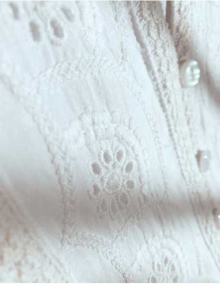 Chemisier coton brodé blanc manches 3/4