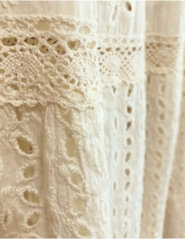 Jupe coton brodée longue unie doublée