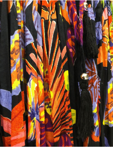 Cotton voile wrinkled skirt with Hawaiian print
