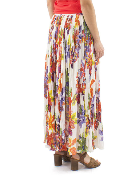 Cotton voile wrinkled skirt with Hawaiian print
