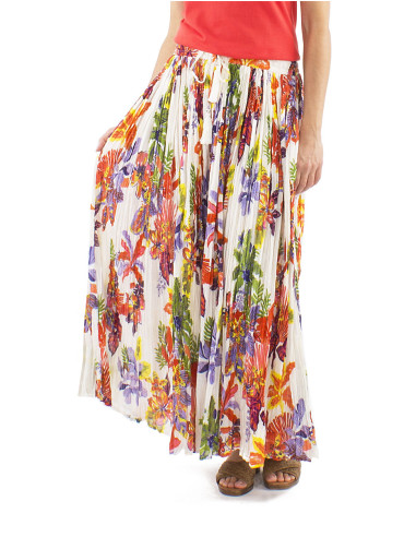 Cotton voile wrinkled skirt with Hawaiian print