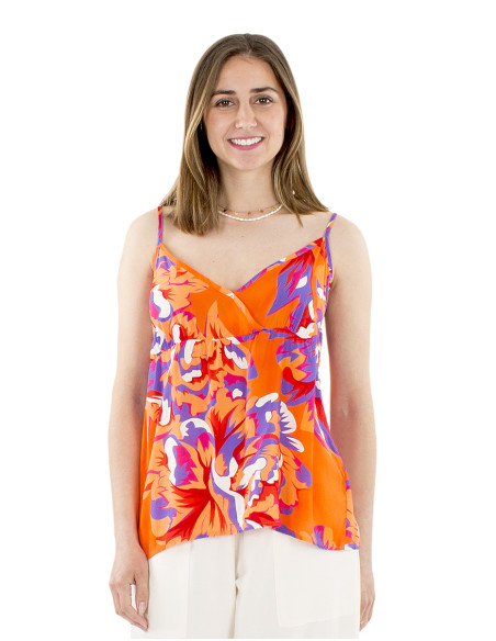 Viscose top with straps and Camelia print