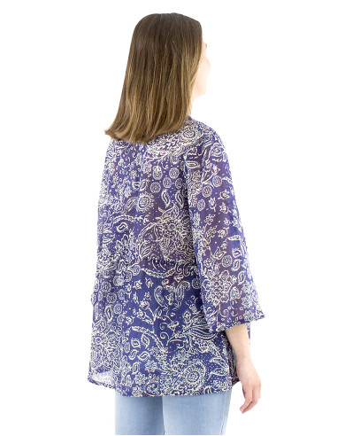 Chemisier voile coton froissée manches 3/4 imprimé Herma