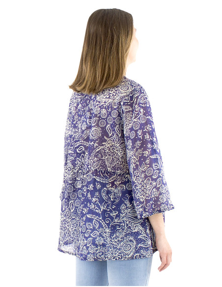 Chemisier voile coton froissée manches 3/4 imprimé Herma