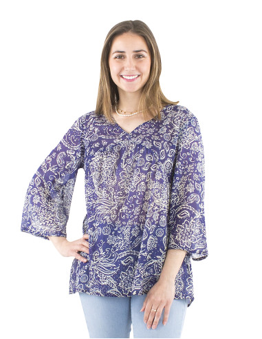 Chemisier voile coton froissée manches 3/4 imprimé Herma