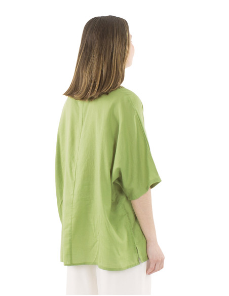 Chemisier coton mousse uni col en V motif