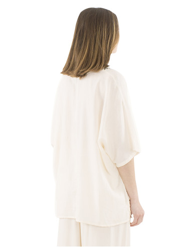 Chemisier coton mousse uni col en V motif