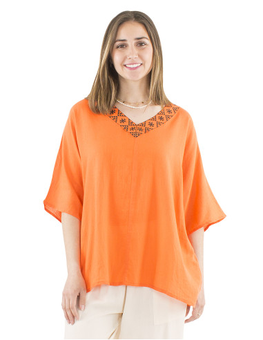 Foam cotton plain blouse with v-neck