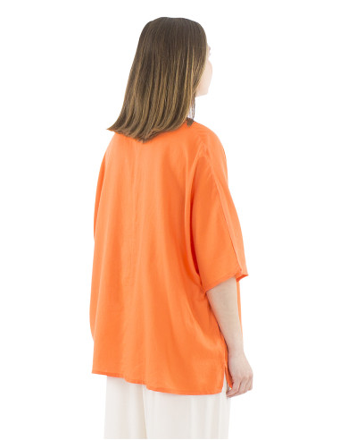 Chemisier coton mousse uni col en V motif