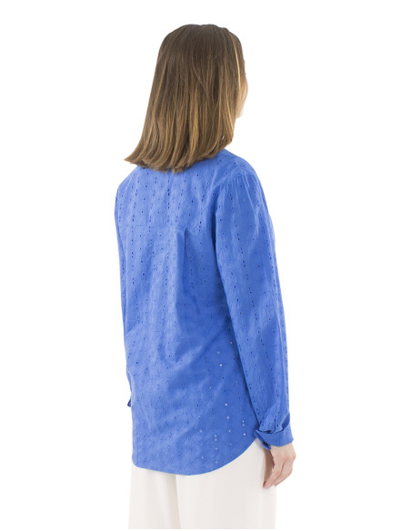 Cotton plain blouse with lace and long sleeves