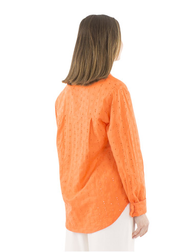 Cotton plain blouse with lace and long sleeves