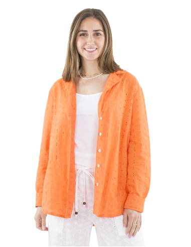 Cotton plain blouse with lace and long sleeves