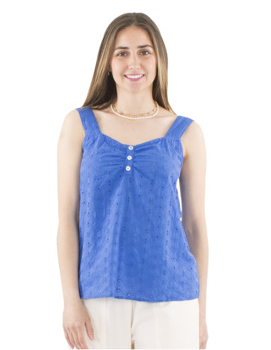 Cotton plain blouse with lace and large straps