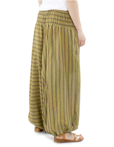 Elastic striped cotton harem pants
