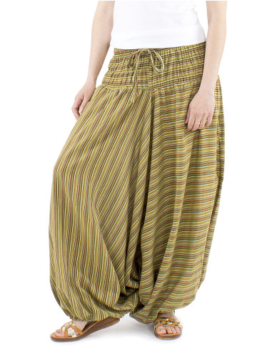 Elastic striped cotton harem pants