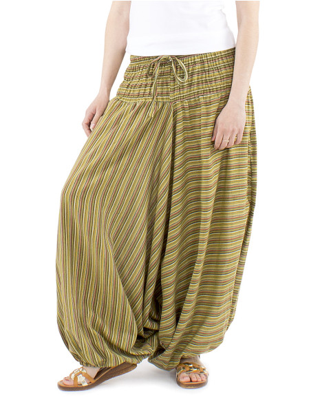 Elastic striped cotton harem pants