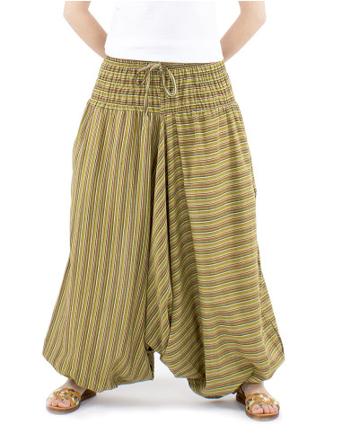 Elastic striped cotton harem pants