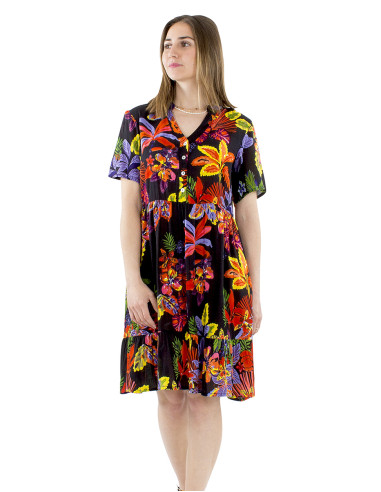 Robe viscose manches courtes imprimé Hawaian