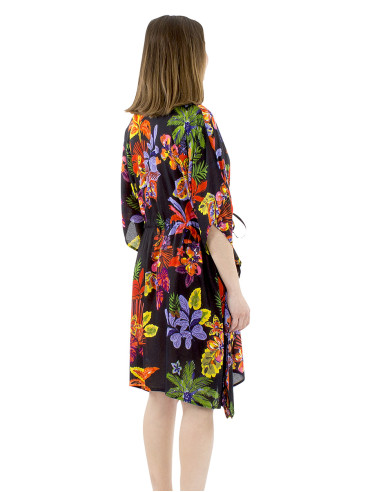 Cotton kaftan dress with Hawaiian print