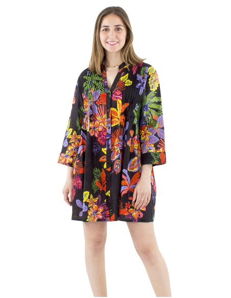 Robe tunique coton manches longues imprimé Hawaian