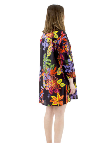 Robe tunique coton manches longues imprimé Hawaian