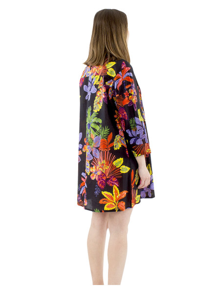 Robe tunique coton manches longues imprimé Hawaian