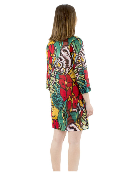 Cotton voile tunic dress with Sauvage print