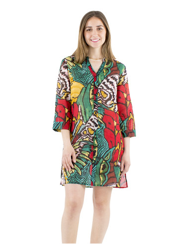 Robe tunique voile coton imprimé Sauvage