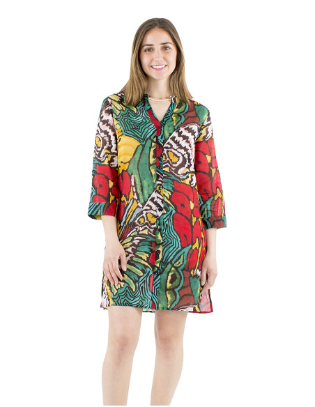 Cotton voile tunic dress with Sauvage print