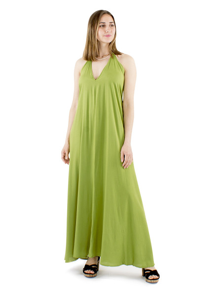 Viscose plain backless dress with stripes