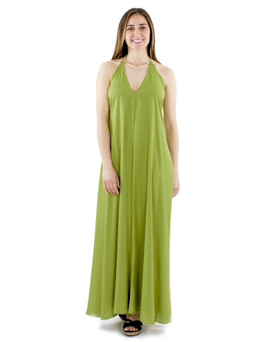 Viscose plain backless dress with stripes