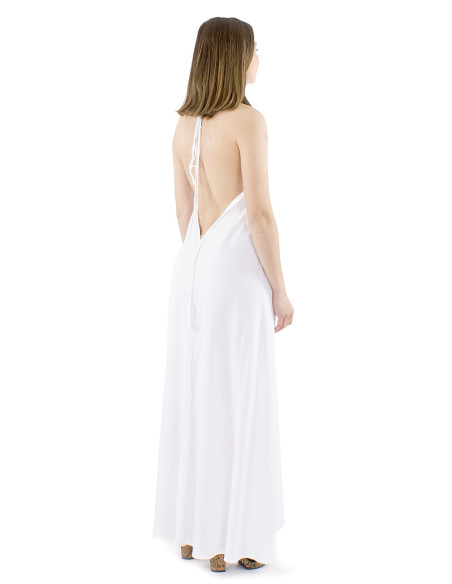 Viscose plain backless dress with stripes
