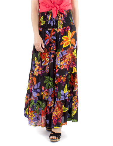Viscose skirt with ruffles and Hawaiian print