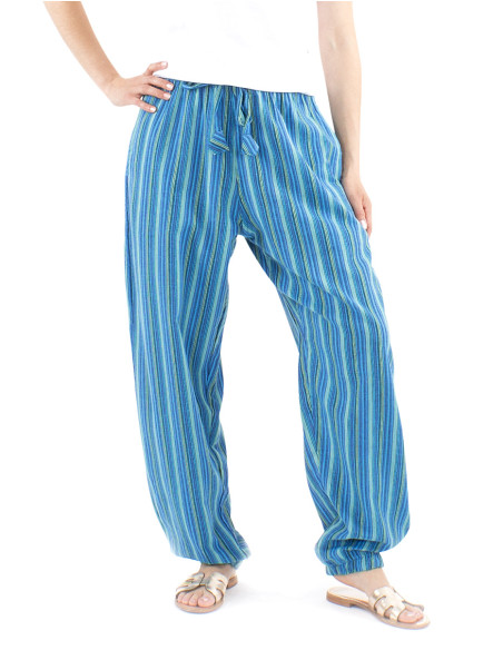Pantalon coton rayé Mixte ceinture élastiquée