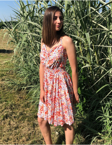 Viscose back bow mini dress with Pretty print