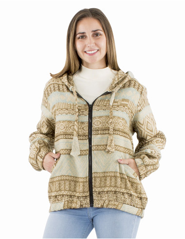 Blouson acrylique châle zip Jacquart lignes