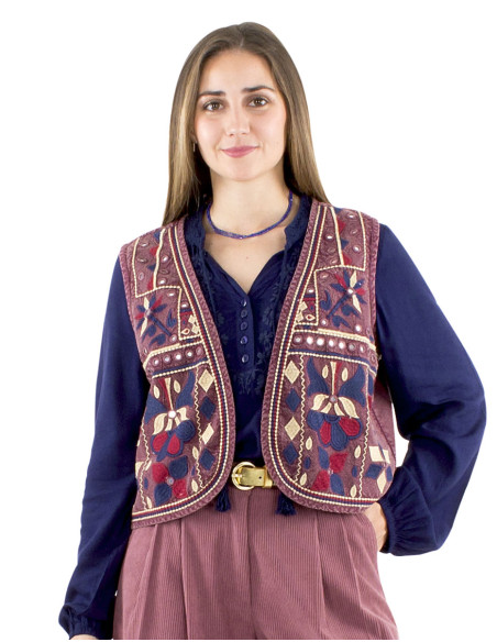 Gilet coton brodé avec miroirs