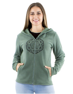Knitted polar polyester jacket with hood and Mandala print