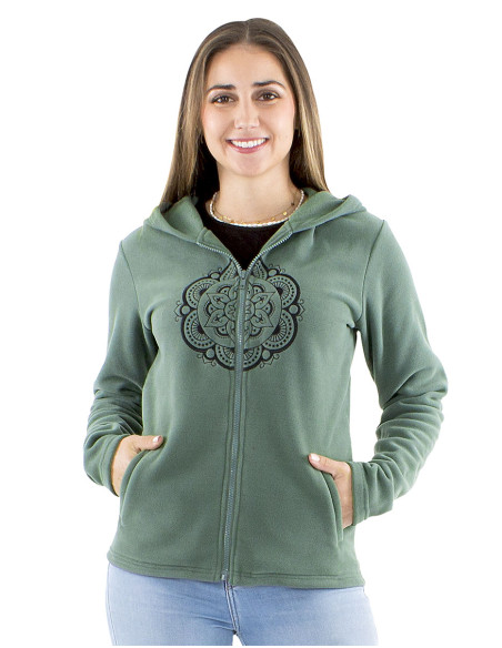 Veste maille polyester polaire capuche brodée Mandala