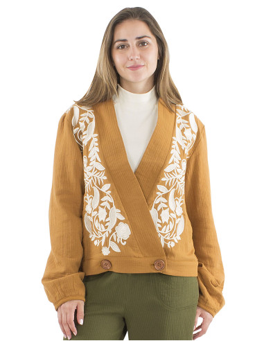 Veste coton brodée doublée coton
