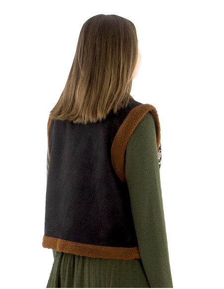 Gilet maille polyester imprimé doublé fourrure polyester crochets