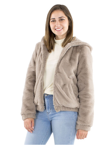 Veste polyester zip et capuche fourrure polyester