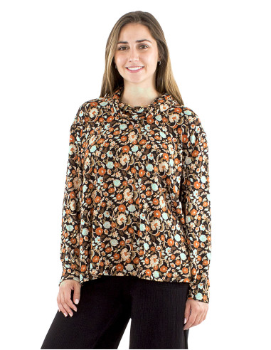 Chemisier maille 95% polyester 5% élasthanne imprimé Jasmine col montant