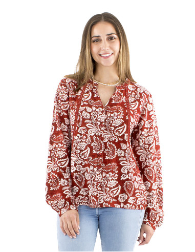 Chemisier 91% viscose 9% lin boutonné imprimé Antique