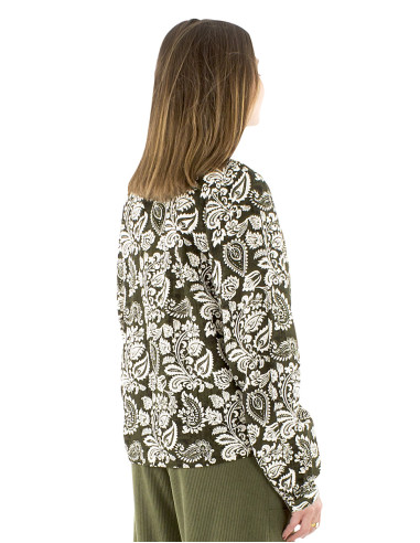 Chemisier 91% viscose 9% lin boutonné imprimé Antique