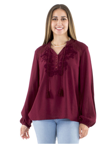 Viscose embroidered blouse with 5 buttons